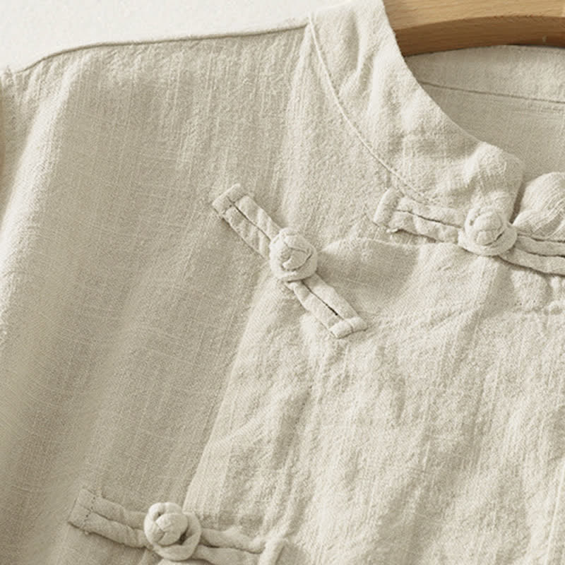 Camicia da donna a maniche lunghe con bottoni a rana e stampa Buddha Stones, casual e semplice - image 10