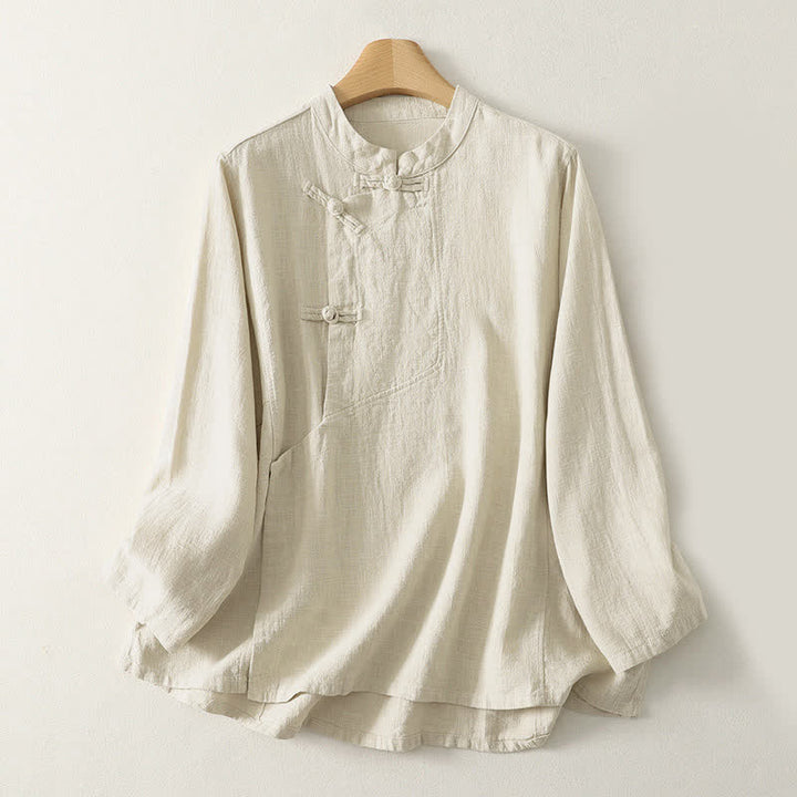 Camicia da donna a maniche lunghe con bottoni a rana e stampa Buddha Stones, casual e semplice - Beige - US8-10, UK/AU12-14, EU40-42 (2XL) - image 6