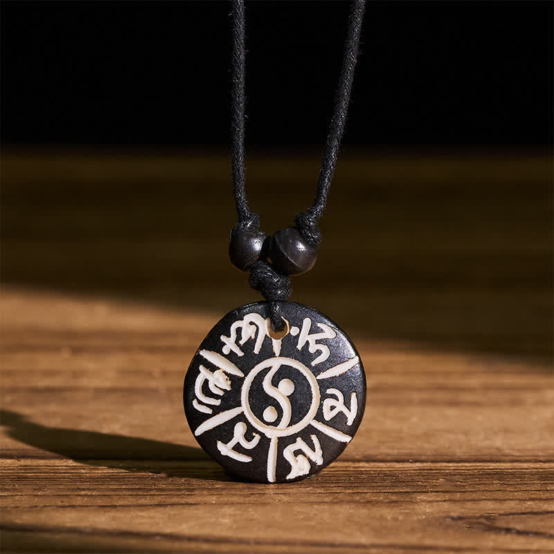 Buddha Stones Collana protettiva Om Mani Padme Hum Yin Yang con perline d'osso intagliate a mano. - image 4