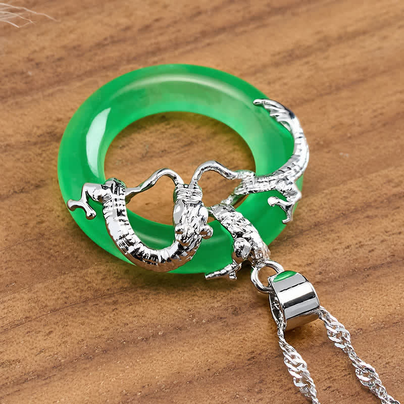 Buddha Stones Collana protettiva con ciondolo rotondo a forma di drago di giada - image 11
