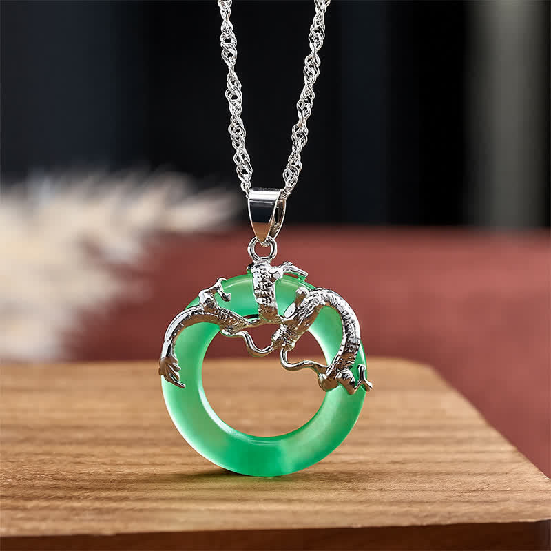 Buddha Stones Collana protettiva con ciondolo rotondo a forma di drago di giada - image 9
