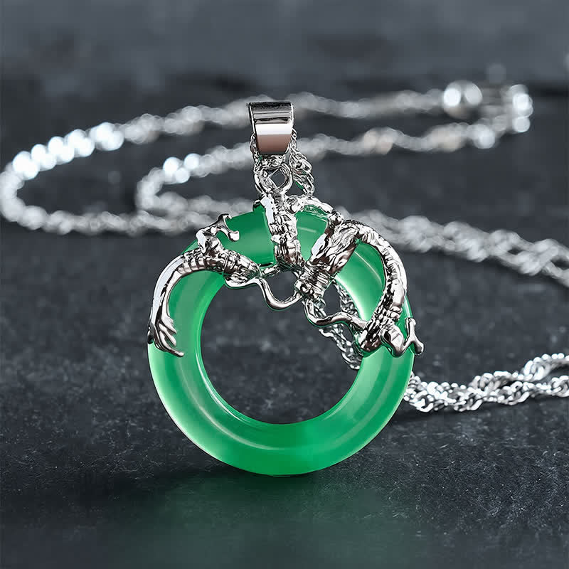 Buddha Stones Collana protettiva con ciondolo rotondo a forma di drago di giada - image 10