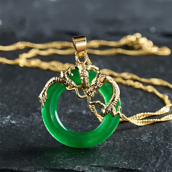 Buddha Stones Collana protettiva con ciondolo rotondo a forma di drago di giada - image 3