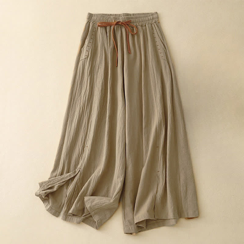 Pantaloni da donna a gamba larga con coulisse e tasche, dal design semplice e casual, con motivo Buddha Stones. - Verga d'oro scura - US8-10, UK/AU12-14, EU40-42 (2XL) - image 0