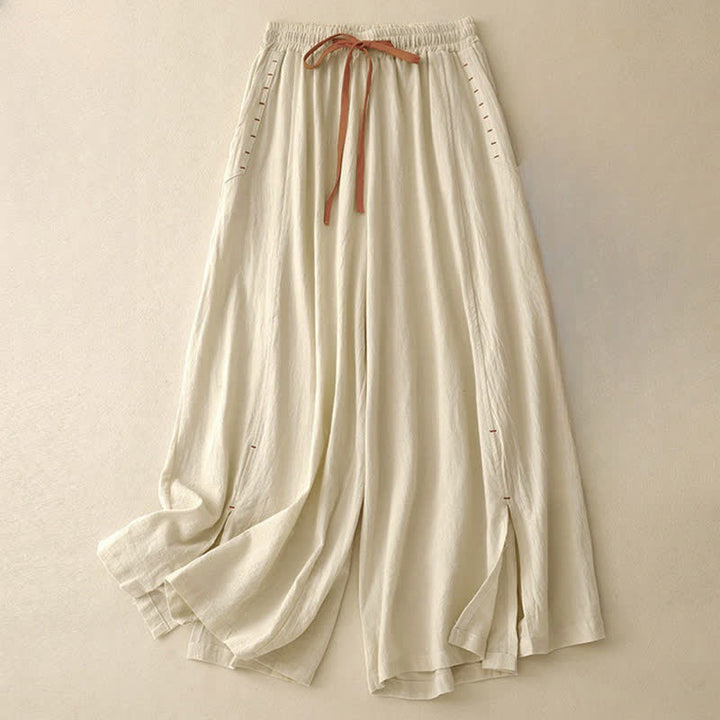Pantaloni da donna a gamba larga con coulisse e tasche, dal design semplice e casual, con motivo Buddha Stones. - Beige - US8-10, UK/AU12-14, EU40-42 (2XL) - image 5