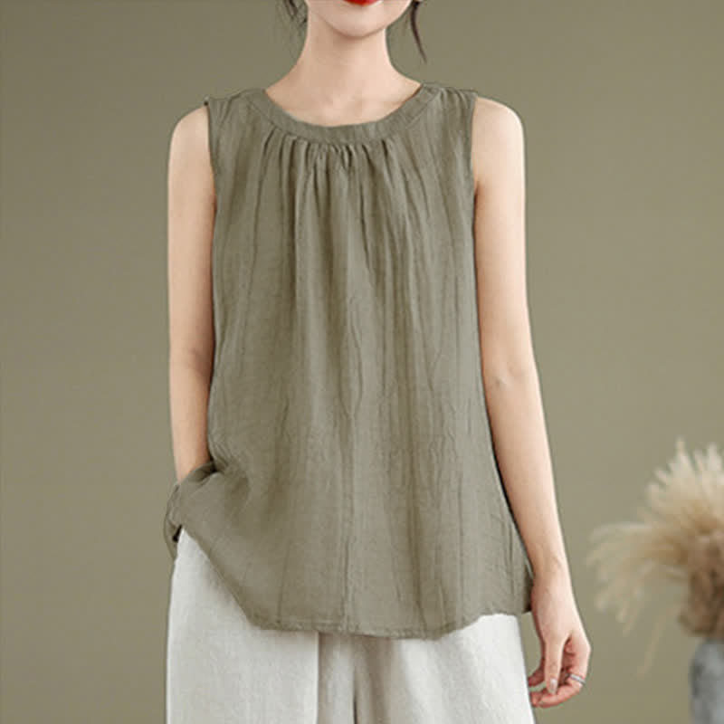 Gilet senza maniche da donna con scollo rotondo e design semplice, modello "Buddha Stones Summer Wrinkles". - image 1