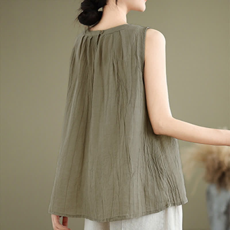 Gilet senza maniche da donna con scollo rotondo e design semplice, modello "Buddha Stones Summer Wrinkles". - image 3
