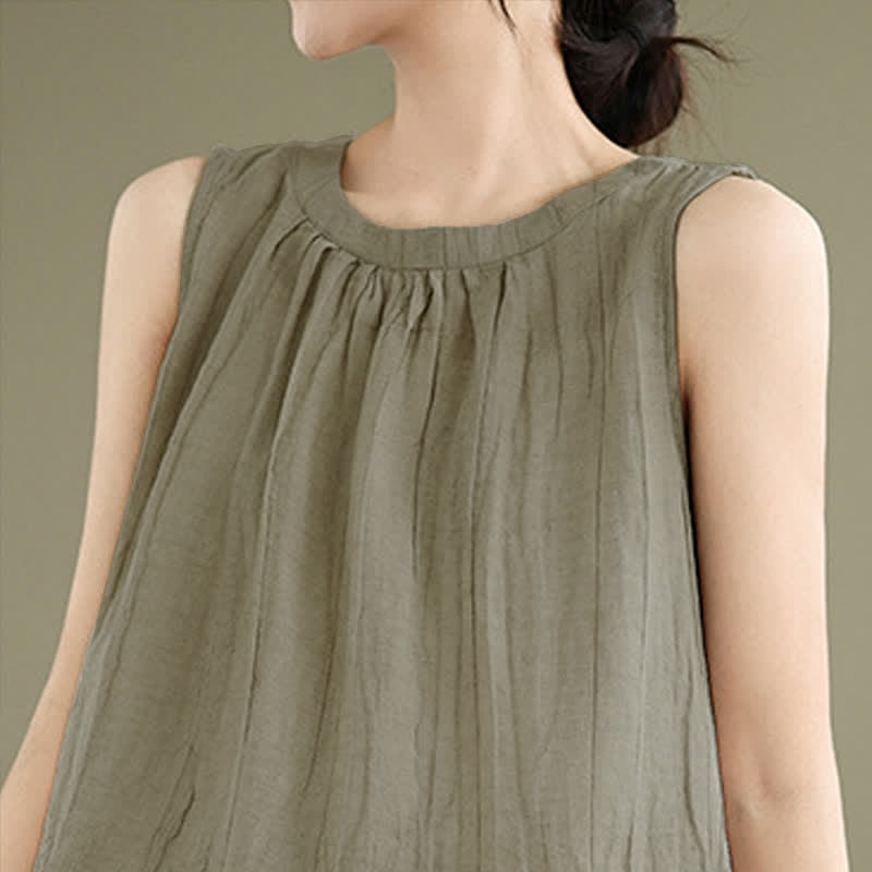 Gilet senza maniche da donna con scollo rotondo e design semplice, modello "Buddha Stones Summer Wrinkles". - image 4