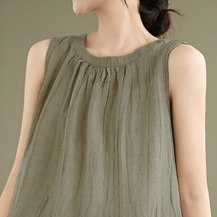 Gilet senza maniche da donna con scollo rotondo e design semplice, modello "Buddha Stones Summer Wrinkles". - image 4