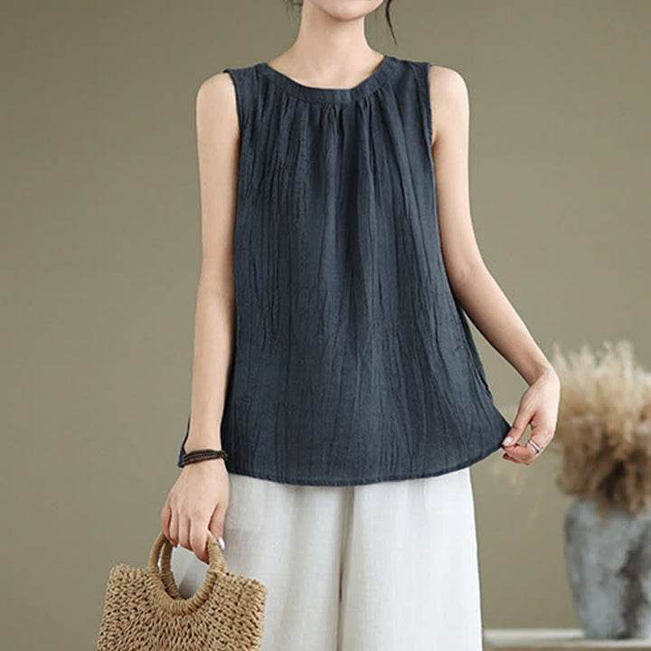 Gilet senza maniche da donna con scollo rotondo e design semplice, modello "Buddha Stones Summer Wrinkles". - image 18