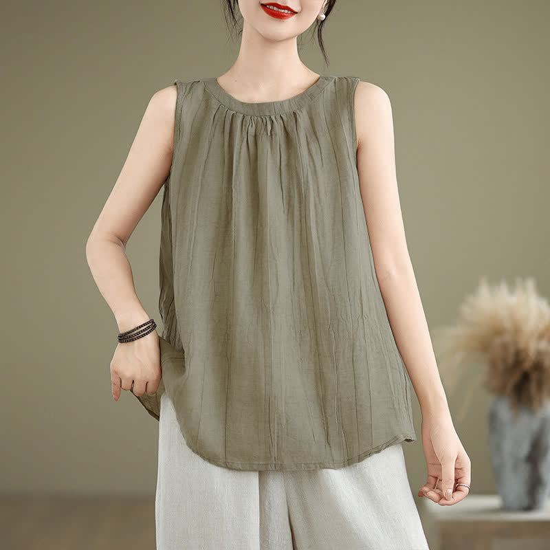Gilet senza maniche da donna con scollo rotondo e design semplice, modello "Buddha Stones Summer Wrinkles". - Cachi scuro - US8-10, UK/AU12-14, EU40-42 (2XL) - image 0