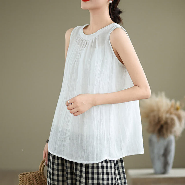 Gilet senza maniche da donna con scollo rotondo e design semplice, modello "Buddha Stones Summer Wrinkles". - image 12