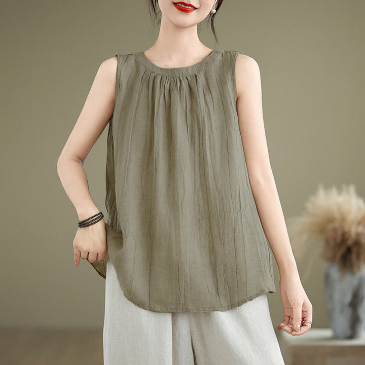 Gilet senza maniche da donna con scollo rotondo e design semplice, modello "Buddha Stones Summer Wrinkles". - Cachi scuro - US8-10, UK/AU12-14, EU40-42 (2XL) - image 0