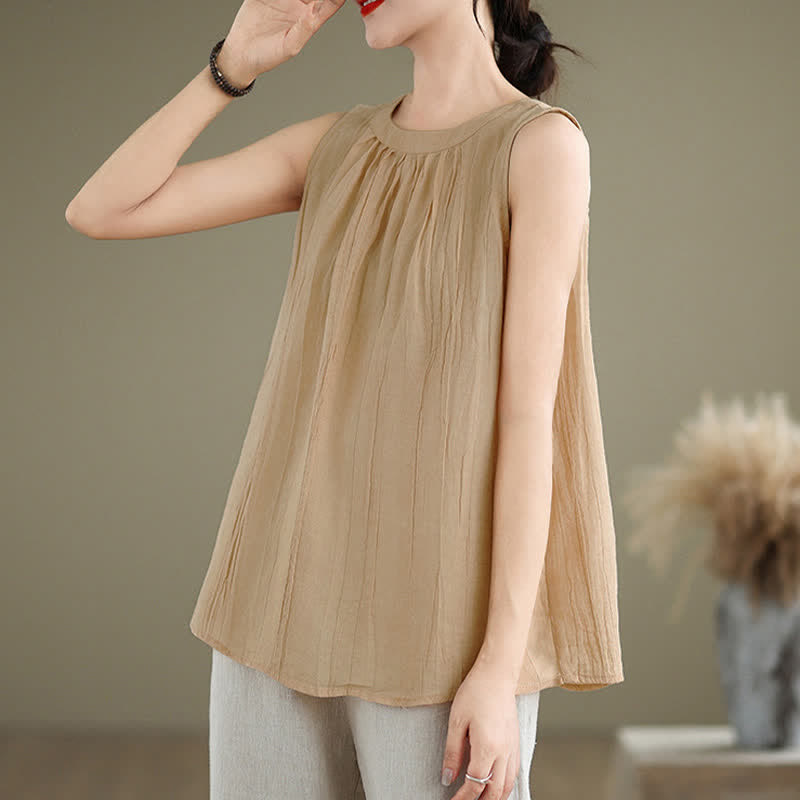 Gilet senza maniche da donna con scollo rotondo e design semplice, modello "Buddha Stones Summer Wrinkles". - image 29