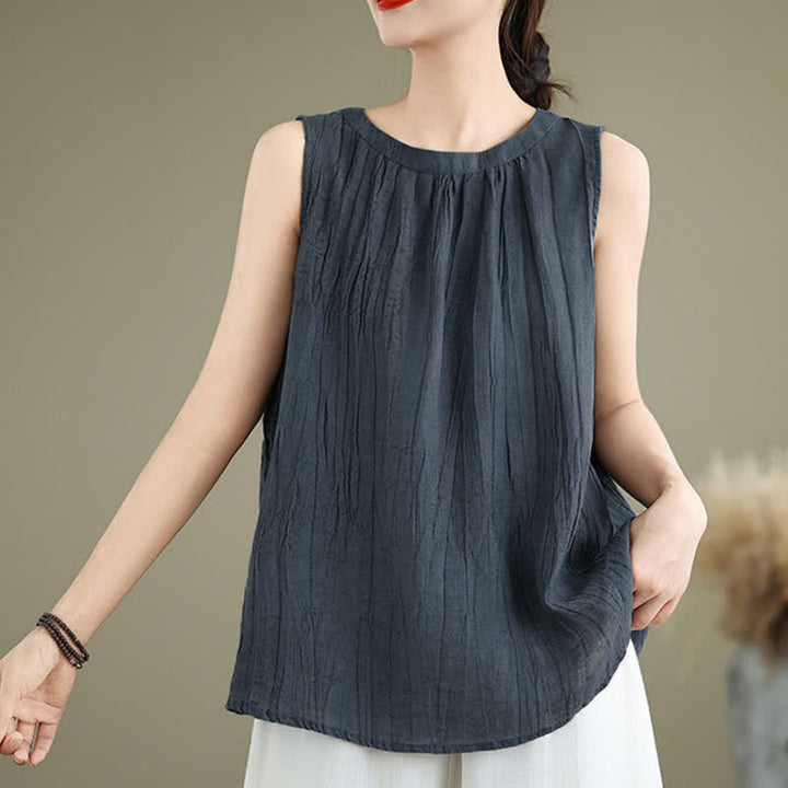 Gilet senza maniche da donna con scollo rotondo e design semplice, modello "Buddha Stones Summer Wrinkles". - image 17