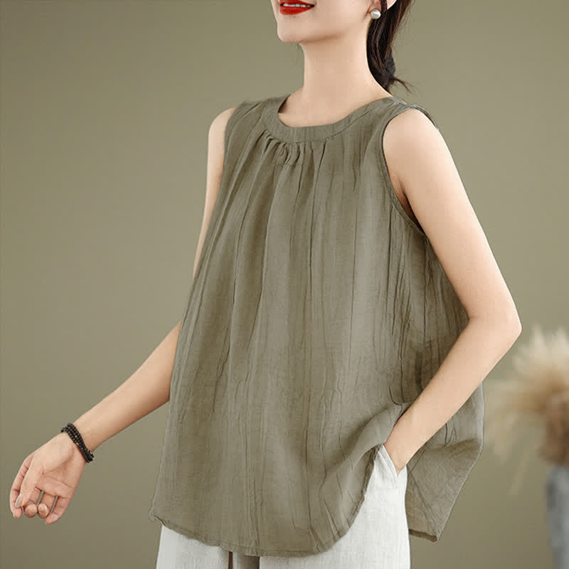 Gilet senza maniche da donna con scollo rotondo e design semplice, modello "Buddha Stones Summer Wrinkles". - image 2