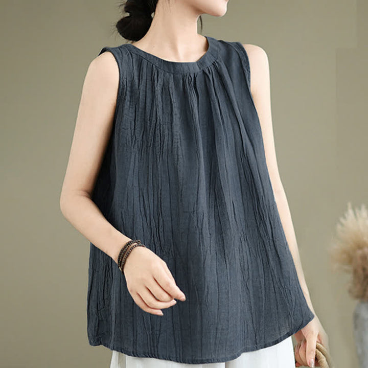 Gilet senza maniche da donna con scollo rotondo e design semplice, modello "Buddha Stones Summer Wrinkles". - image 16