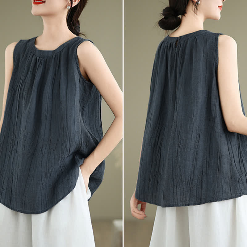 Gilet senza maniche da donna con scollo rotondo e design semplice, modello "Buddha Stones Summer Wrinkles". - image 19