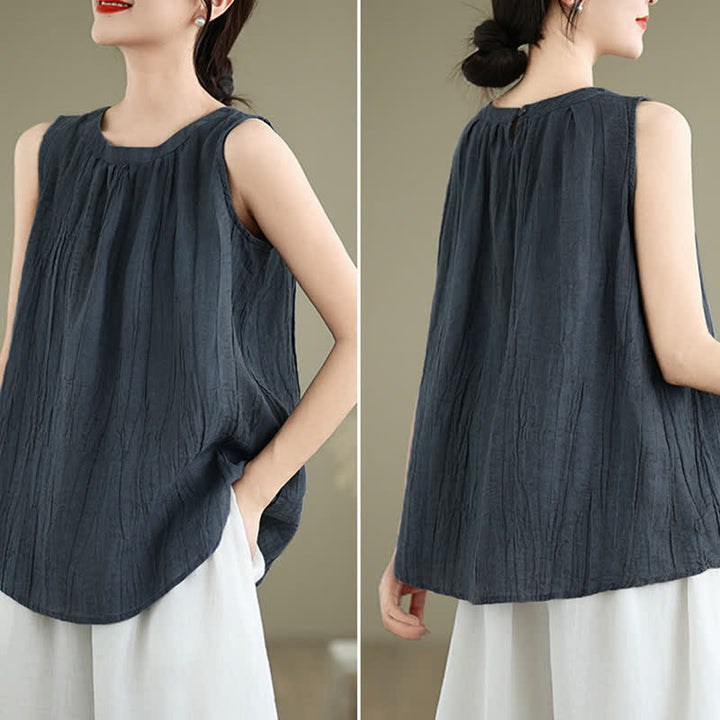 Gilet senza maniche da donna con scollo rotondo e design semplice, modello "Buddha Stones Summer Wrinkles". - image 19