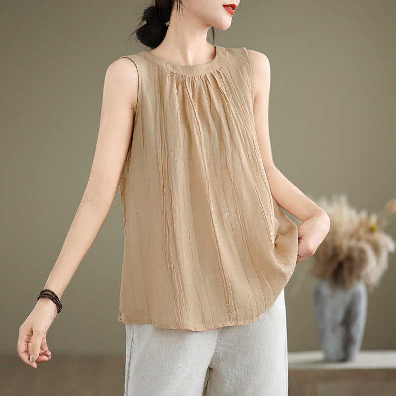 Gilet senza maniche da donna con scollo rotondo e design semplice, modello "Buddha Stones Summer Wrinkles". - image 27