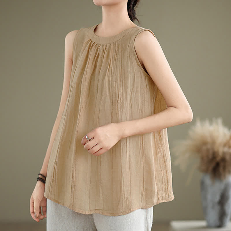 Gilet senza maniche da donna con scollo rotondo e design semplice, modello "Buddha Stones Summer Wrinkles". - image 28