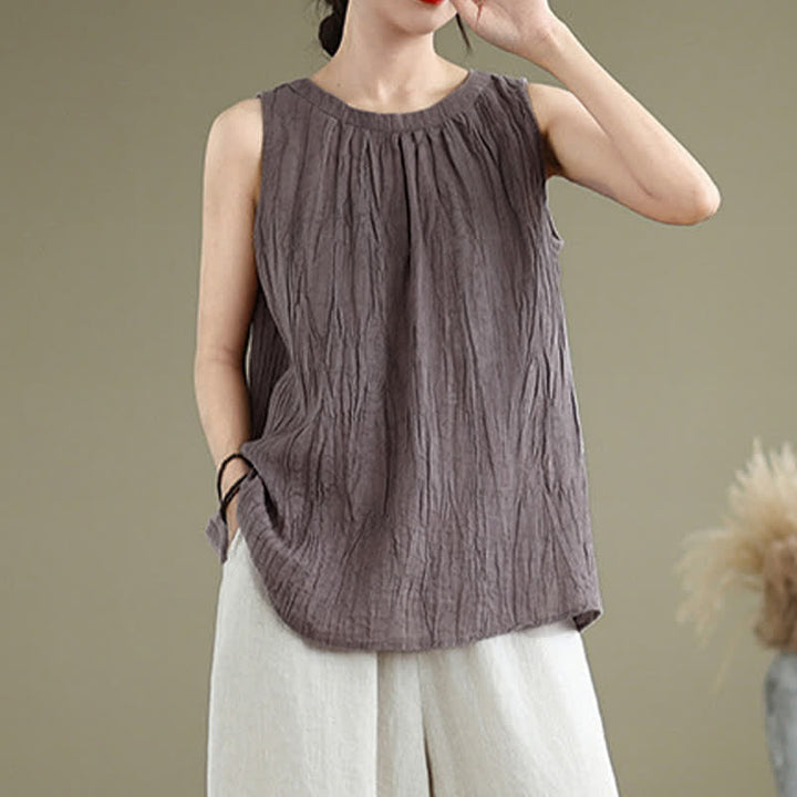 Gilet senza maniche da donna con scollo rotondo e design semplice, modello "Buddha Stones Summer Wrinkles". - image 23