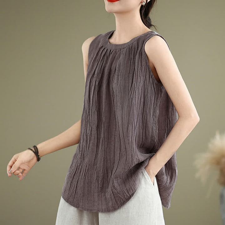 Gilet senza maniche da donna con scollo rotondo e design semplice, modello "Buddha Stones Summer Wrinkles". - image 21