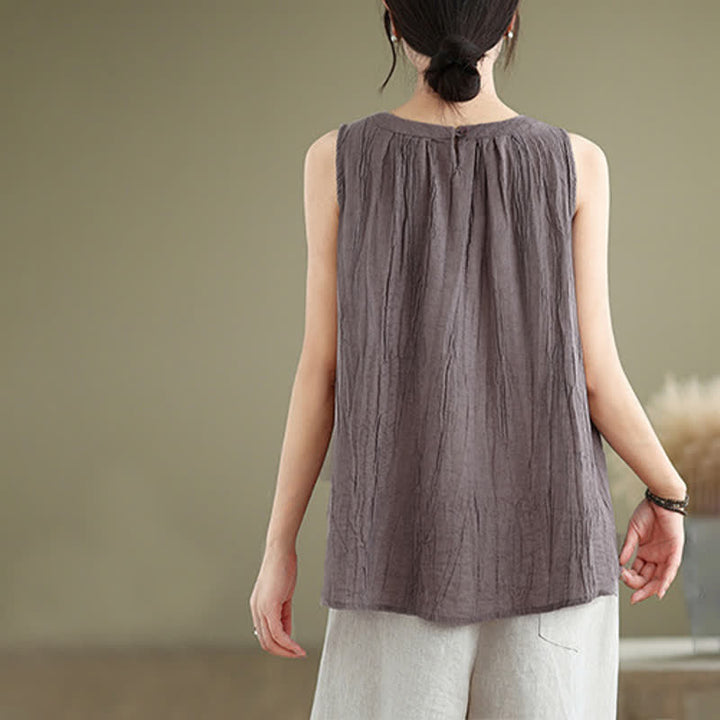 Gilet senza maniche da donna con scollo rotondo e design semplice, modello "Buddha Stones Summer Wrinkles". - image 24