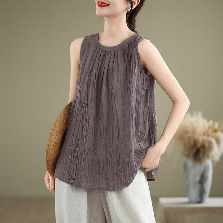 Gilet senza maniche da donna con scollo rotondo e design semplice, modello "Buddha Stones Summer Wrinkles". - Prugna - US8-10, UK/AU12-14, EU40-42 (2XL) - image 20