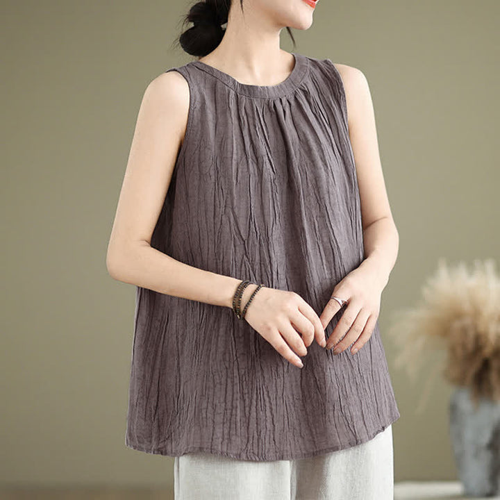 Gilet senza maniche da donna con scollo rotondo e design semplice, modello "Buddha Stones Summer Wrinkles". - image 25