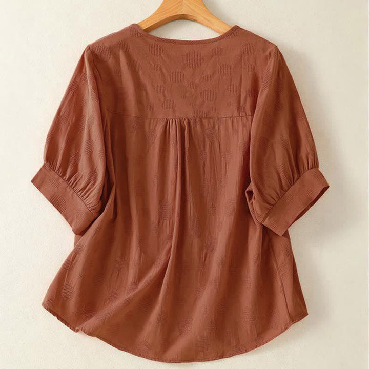 T-shirt da donna a maniche corte, ampia, con scollo rotondo e stampa Buddha Stones. - image 8
