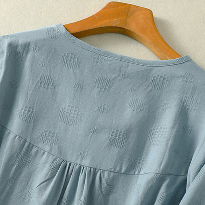 T-shirt da donna a maniche corte, ampia, con scollo rotondo e stampa Buddha Stones. - image 3