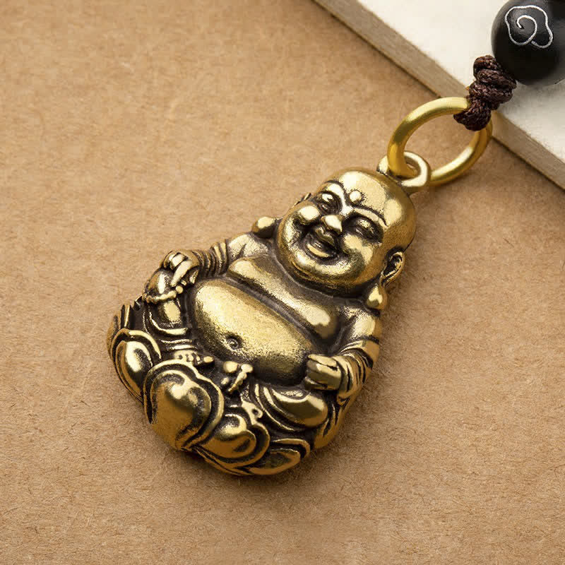 Buddha Stones Portachiavi intrecciati in ottone con Buddha che ride e portafortuna. - image 3