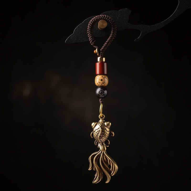 Buddha Stones Portachiavi con ciondolo a forma di carpa koi in ottone per attirare la ricchezza. - Portachiavi a forma di carpa koi (dimensioni del ciondolo: 33*22*0,8 mm) - image 0