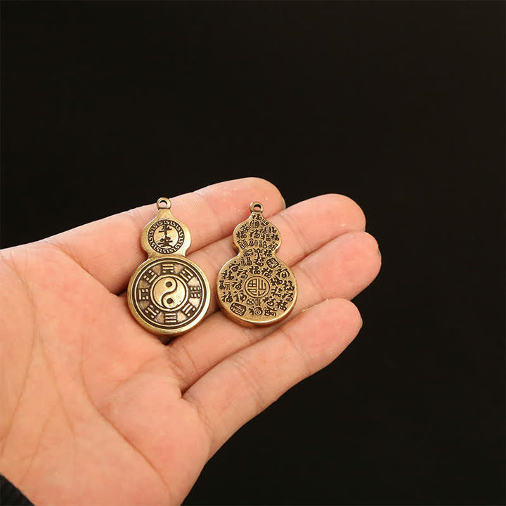 Buddha Stones Ciondolo in ottone Bagua Zucca Pi Xiu Cinque Monete Imperatore Amuleto di Protezione Portachiavi - image 15
