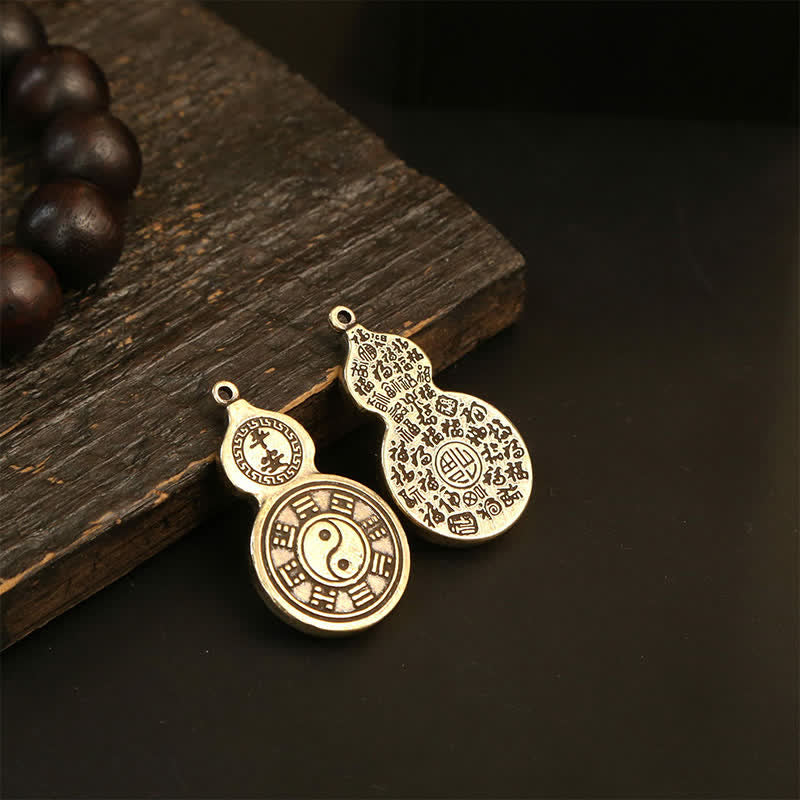 Buddha Stones Ciondolo in ottone Bagua Zucca Pi Xiu Cinque Monete Imperatore Amuleto di Protezione Portachiavi - image 14