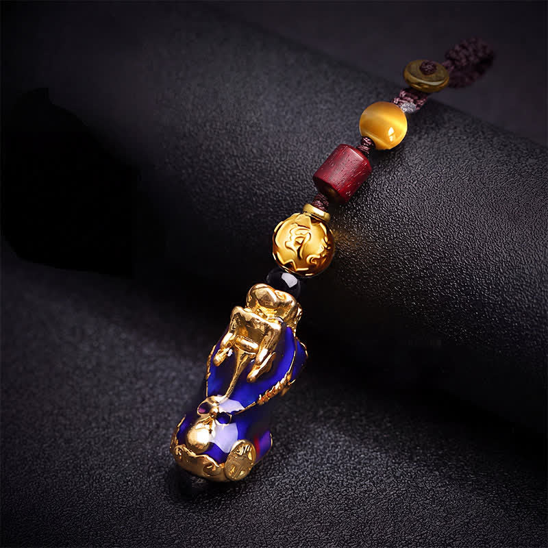 Buddha Stones Portachiavi per auto in corda intrecciata color ottone che cambia colore Pi Xiu Energia Ricchezza - Portachiavi Pi Xiu (Dimensioni ciondolo: 33*15*13 mm) - image 0