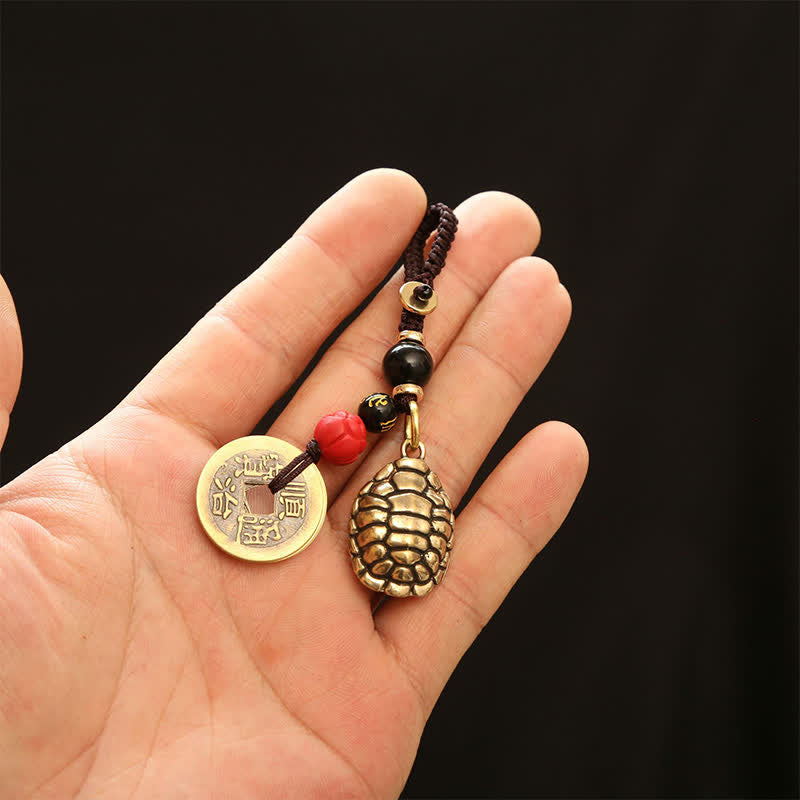 Buddha Stones Portachiavi di protezione con tartarughe in ottone, monete Pi Xiu e cinque imperatori - image 17