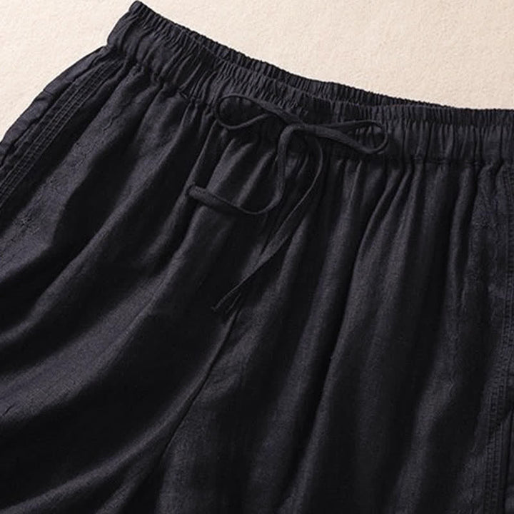 Pantaloncini da donna casual con coulisse e tasche, con ricamo floreale e motivo Buddha Stones. - image 5