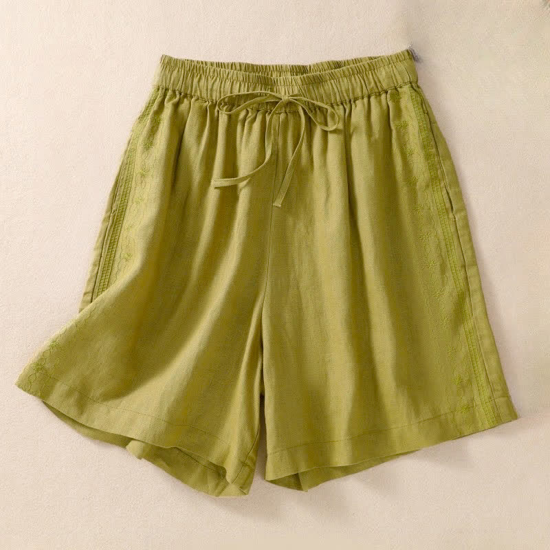 Pantaloncini da donna casual con coulisse e tasche, con ricamo floreale e motivo Buddha Stones. - GialloVerde - US8-10, UK/AU12-14, EU40-42 (2XL) - image 15
