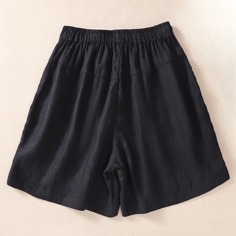 Pantaloncini da donna casual con coulisse e tasche, con ricamo floreale e motivo Buddha Stones. - image 4