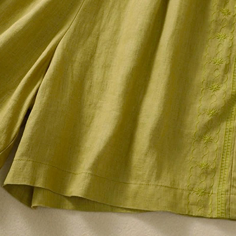 Pantaloncini da donna casual con coulisse e tasche, con ricamo floreale e motivo Buddha Stones. - image 19