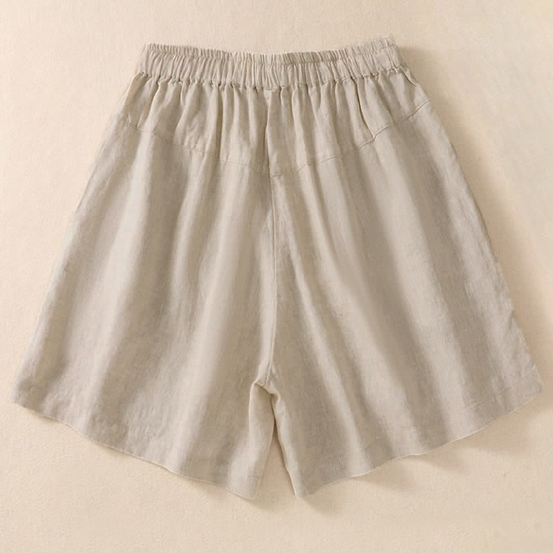 Pantaloncini da donna casual con coulisse e tasche, con ricamo floreale e motivo Buddha Stones. - image 10