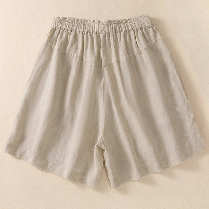 Pantaloncini da donna casual con coulisse e tasche, con ricamo floreale e motivo Buddha Stones. - image 10