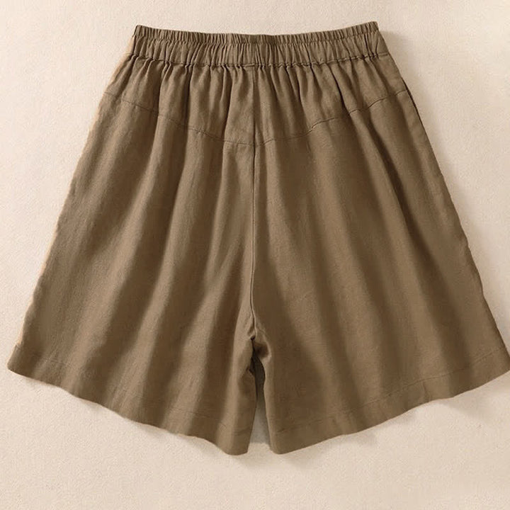 Pantaloncini da donna casual con coulisse e tasche, con ricamo floreale e motivo Buddha Stones. - image 7