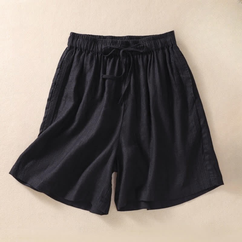 Pantaloncini da donna casual con coulisse e tasche, con ricamo floreale e motivo Buddha Stones. - Nero - US8-10, UK/AU12-14, EU40-42 (2XL) - image 3