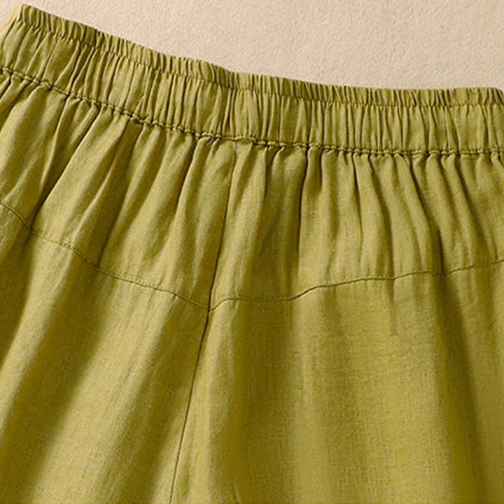 Pantaloncini da donna casual con coulisse e tasche, con ricamo floreale e motivo Buddha Stones. - image 18