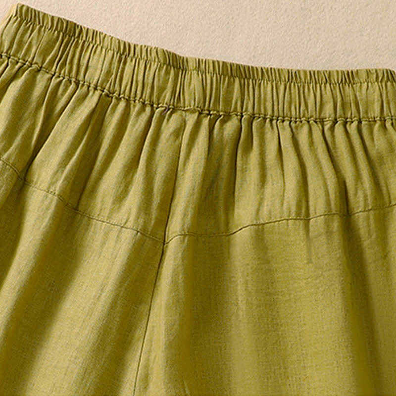 Pantaloncini da donna casual con coulisse e tasche, con ricamo floreale e motivo Buddha Stones. - image 18