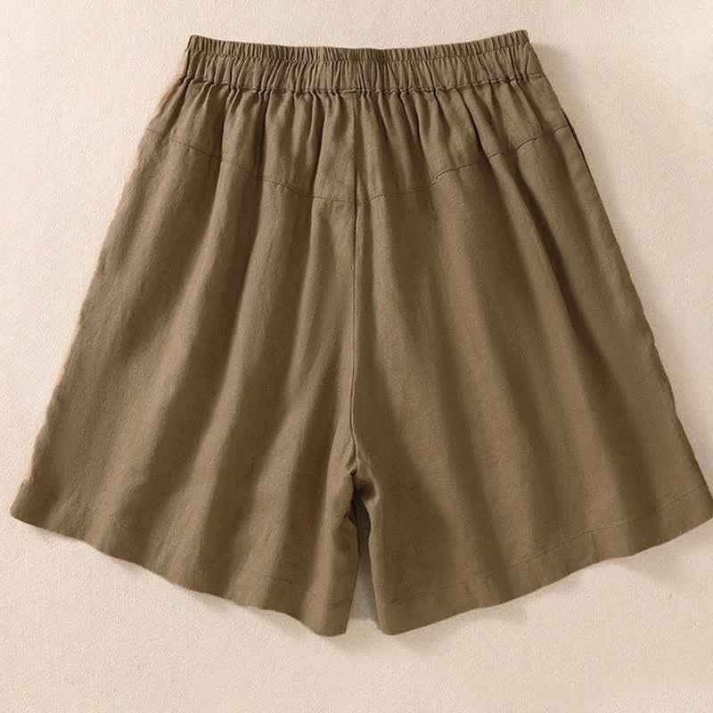 Pantaloncini da donna casual con coulisse e tasche, con ricamo floreale e motivo Buddha Stones. - image 7