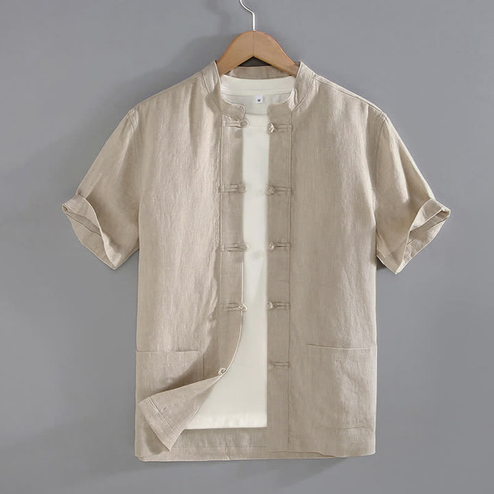Abito Tang vintage con bottoni a rana cinesi e tasche, modello vintage con Buddha Stones. - Beige - US/UK/AU46, EU56 (5XL) - image 0